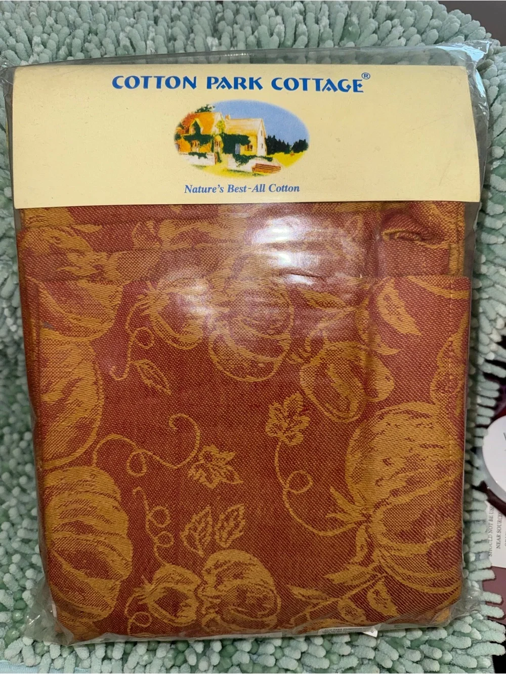Vtg Cotton park cottage Rust and Gold Pumpkin Vine Cotton Tablecloth w/napkins